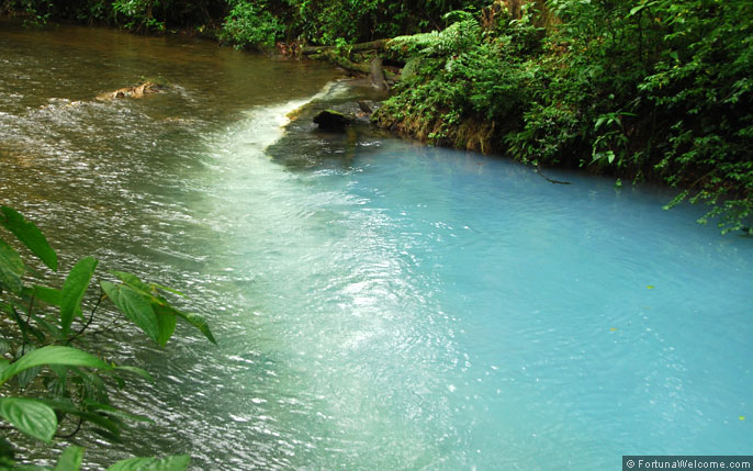 Turquoise color waters produced by a chemical reaction