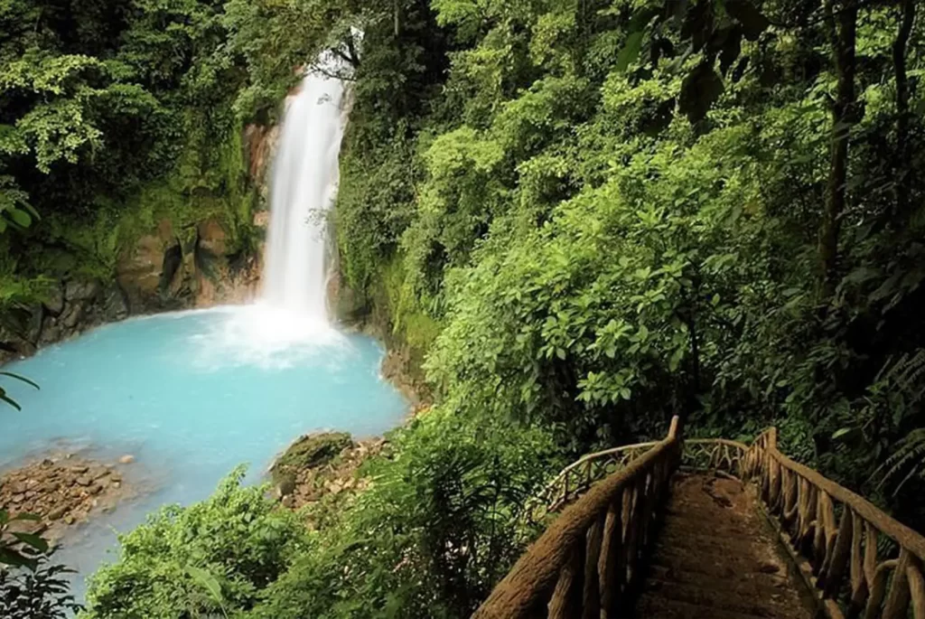 Admire the stunning Rio Celeste Waterfall in Tenorio Volcano National Park!