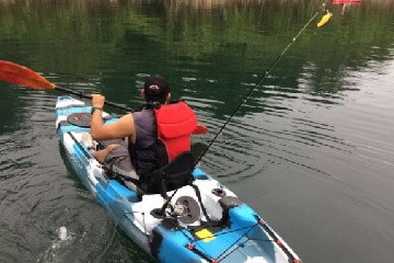 Kayak fishing on Lake Arenal